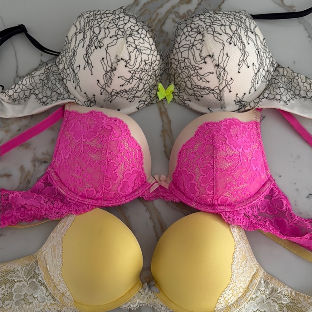 Victoria's Secret Lace Bra Trio - Black, Pink, Yellow